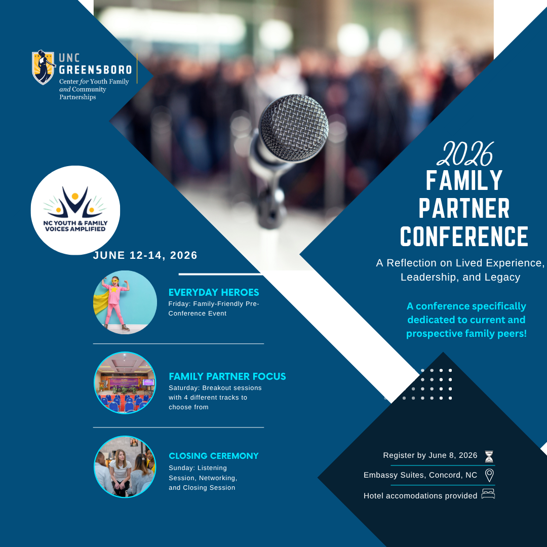 2026 Family Partner Conference. June 12-14 2026. Register by June 8, 2026. Embassy Suites, Concord, NC. Hotel Accommodations Provided.